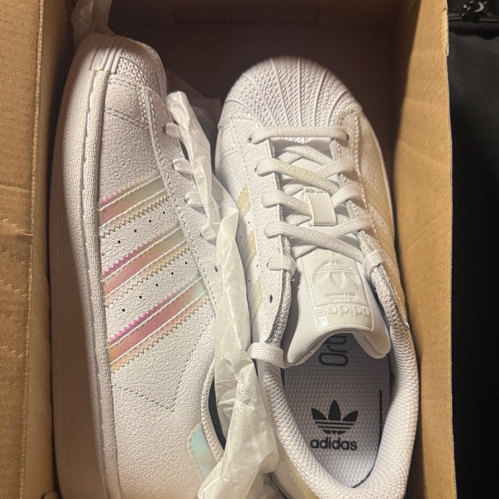 Adidas Kids White Sneakers with Pastel Stripes